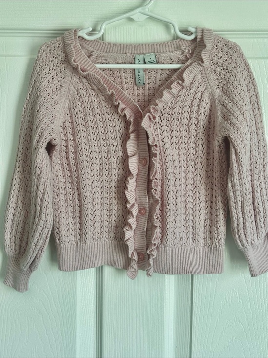 Janie and Jack Sweaters - Girl Orchid Pink Pointelle Ruffle Cardigan by Janie and Jack Size 3T Dusty Pink